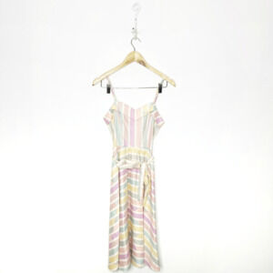 VTG 70s 80s BRANNAN STREET striped belted sundress sleeveless A line womens 3/4
